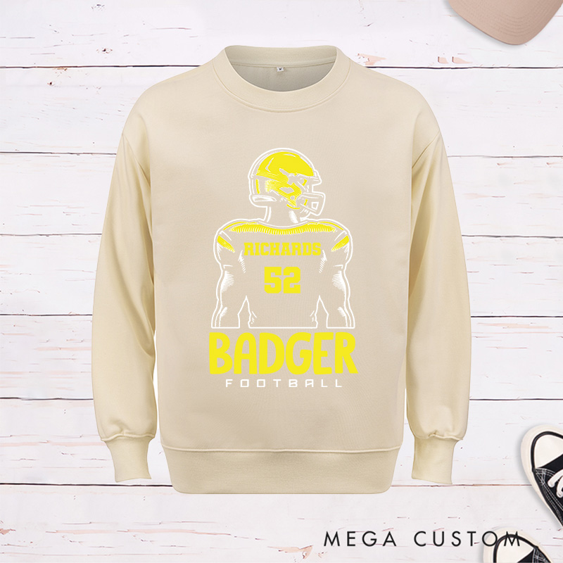 Personalized American Football Sweatshirt with Custom Team Name and Number on the Player Back
