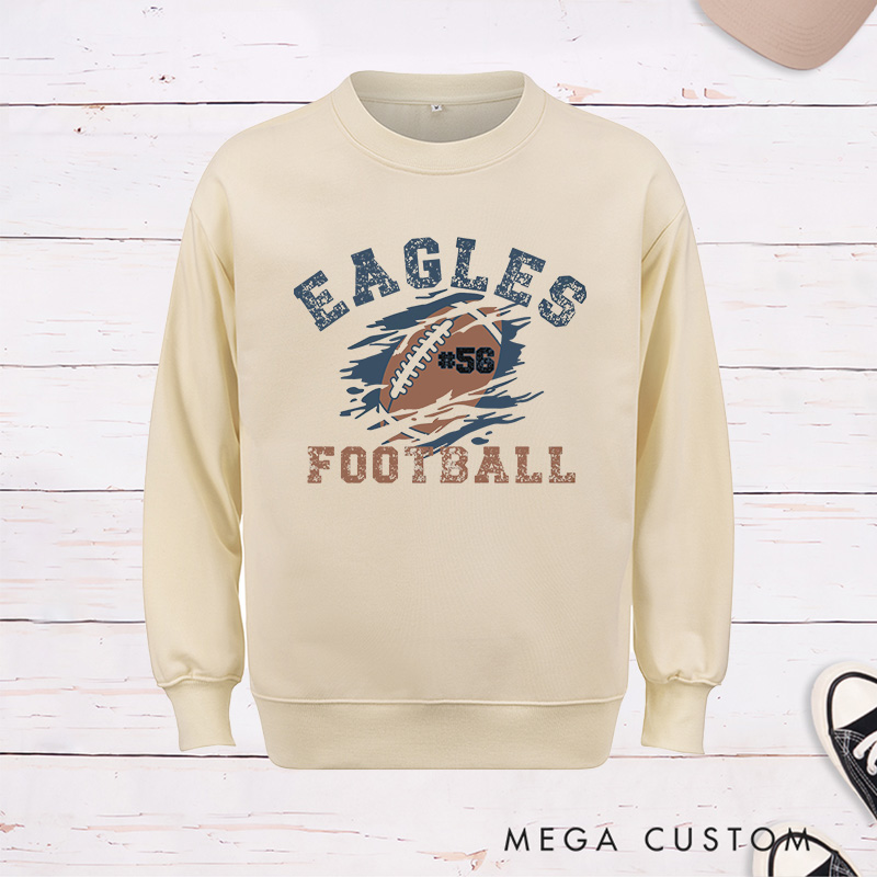 Personalized American Football Sweatshirt with Custom Team Name and Number on the Front