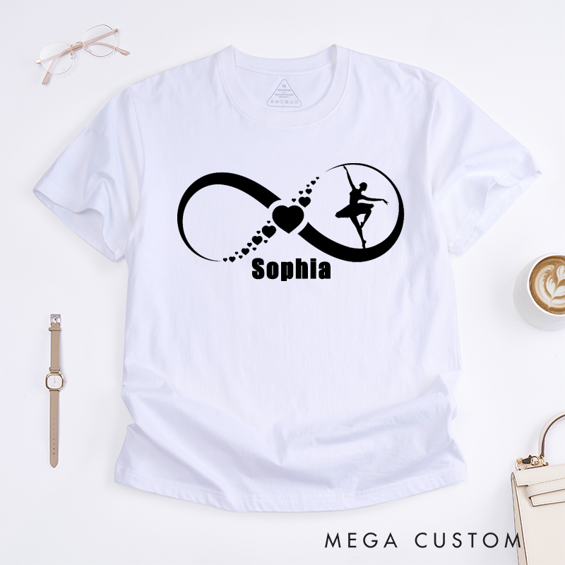 Personalized Infinity Ballet Dancer Heart Dance Lover T-Shirts Unique Custom Name Gift for Women Girls Dance Lovers or Ballerina Fans