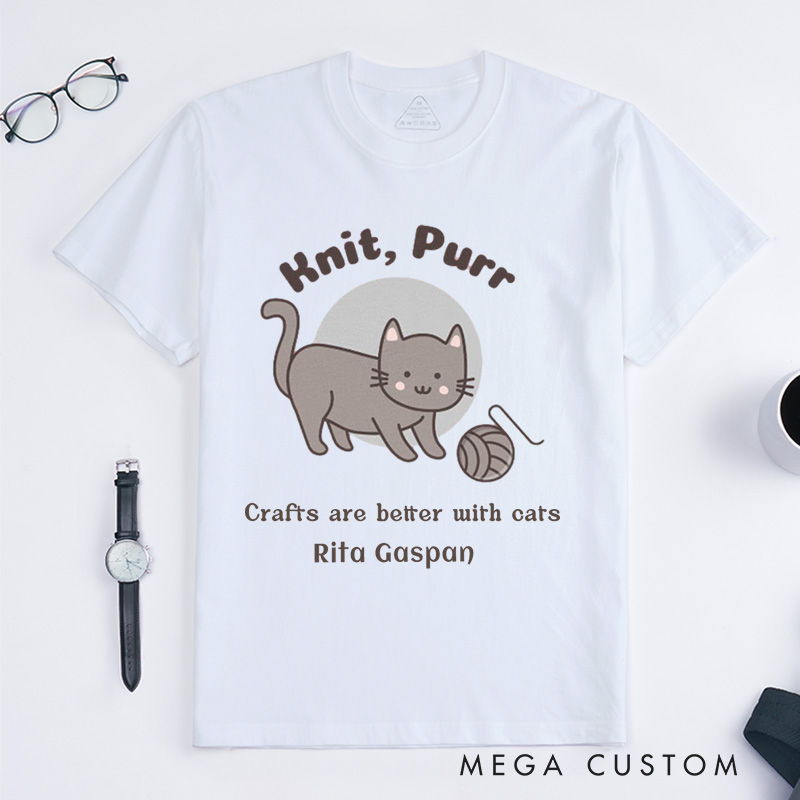 Personalized Funny Knitter Cat Classic T-Shirts Knitting T-Shirt Crafting Shirt Knitter Shirts Crafter Tee