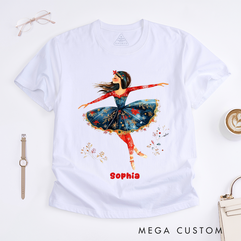 Personalized Ballerina T-Shirts Custom Name Ballet Dancer Design Gift for Girls Unique Dance Lover TeePresent for Daughter and Grandaughter