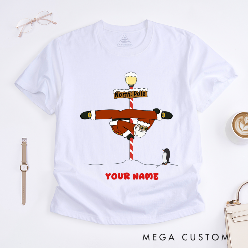 Personalized Santa Fitness Christmas T-Shirts Custom Name Funny Gift North Pole Unisex Family Matching Christmas Tee Unique Xmas Present for Dad Mom