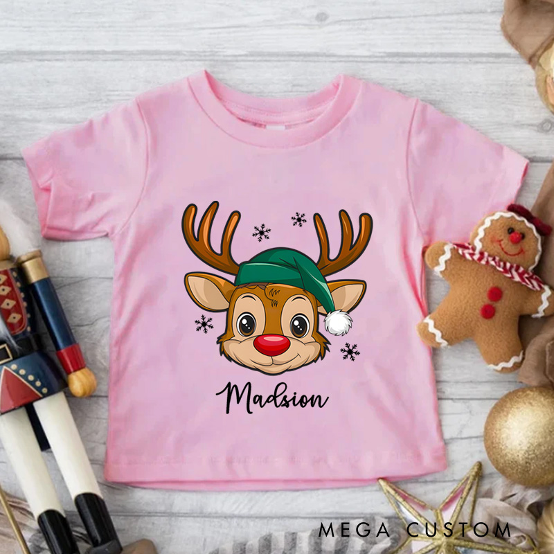Personalized Reindeer Toddler T-Shirt Christmas Kids Gift