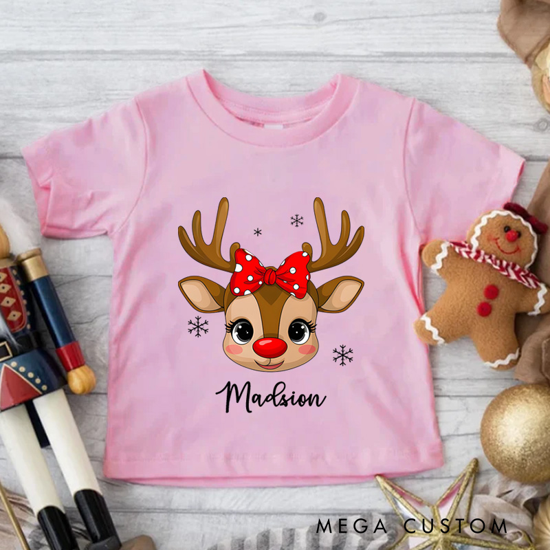 Personalized Reindeer Kids T-Shirt Christmas Kids Gift