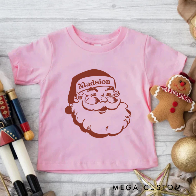 Personalized Retro Santa Kids T-Shirt Holiday Natural Toddler Tee