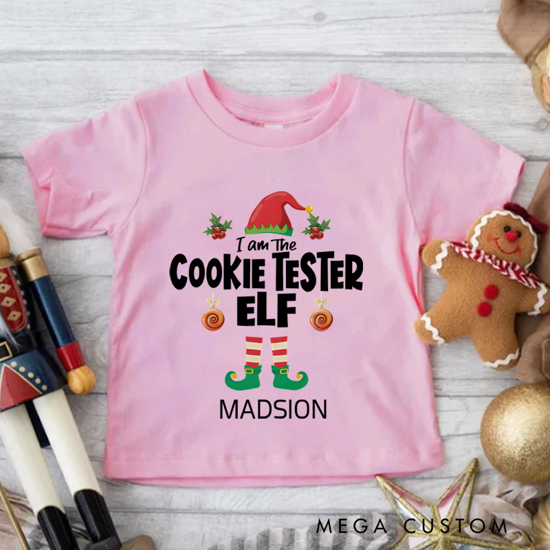 Personalized Cookie Tester Elf Matching Christmas Name Kids T-Shirt