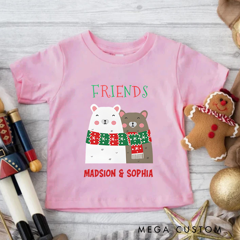 Personalized Christmas Friends Cute Animal Friendship Kids T-Shirt