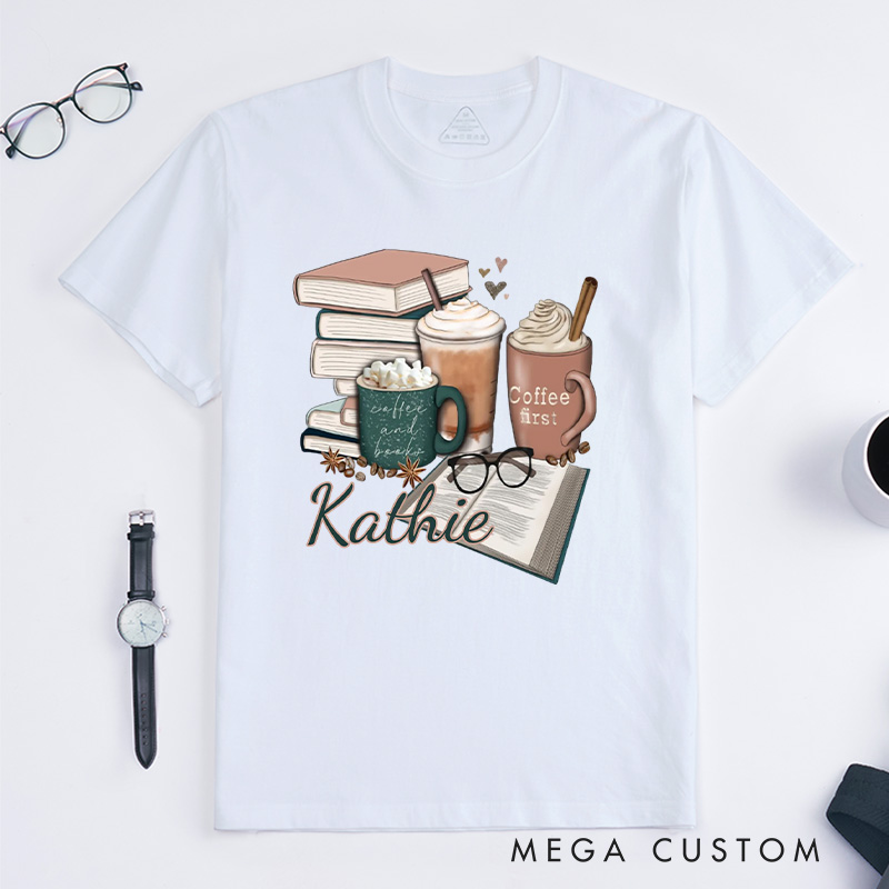 Personalized Coffee and Books Classic T-shirts Librarian Tshirt Book Lover Shirt Bookworm Shirt Reader Shirt Gift for Reading