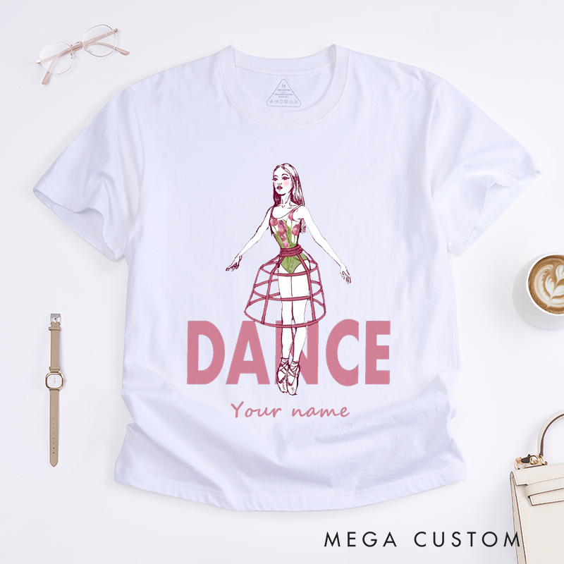 Personalized Ballet Dancer T-Shirt Unique Floral Dance Costume Sketch Gift for Women Girls Custom Ballerina Outfit Tee Artistic Ballet Lover Present