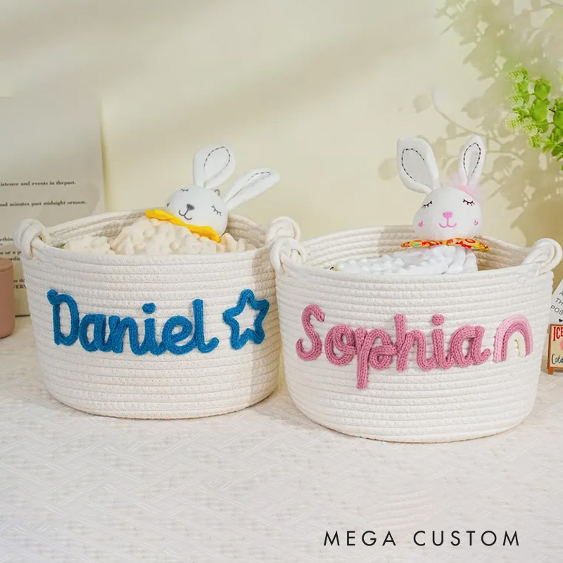 Personalized Baby Shower Basket Boy Girl Toys Storage Cotton Rope New Born Gift 