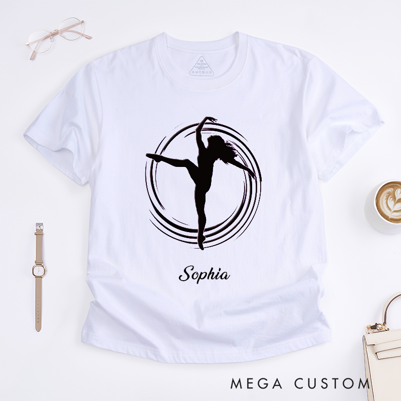 Personalized Dance Silhouette T-Shirts Gift for Women Custom Name Ballet Dancer Art Tee Unique Artistic Apparel for Dancers Present for Her