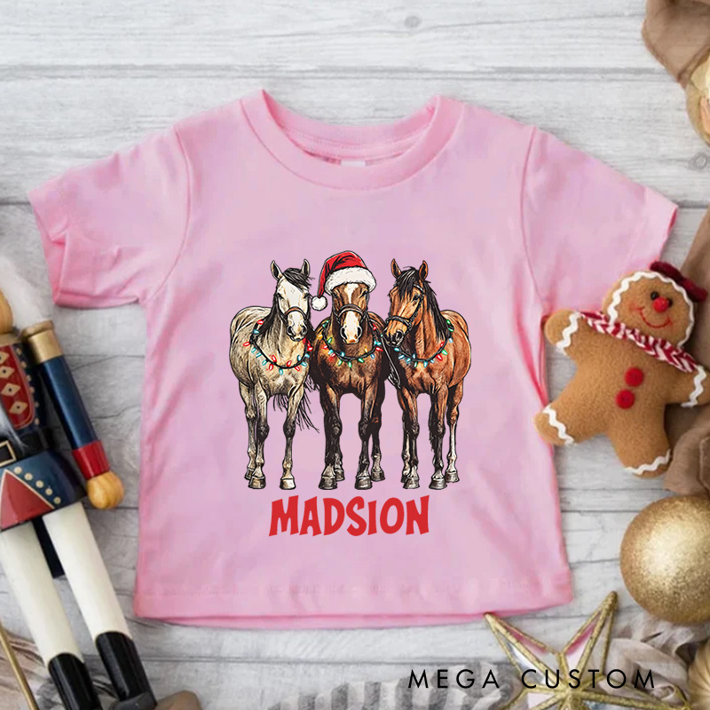 Personalized Horse Christmas Toddler T-Shirt Horse Lover Kids T-Shirt Animal Lover Kids Gift