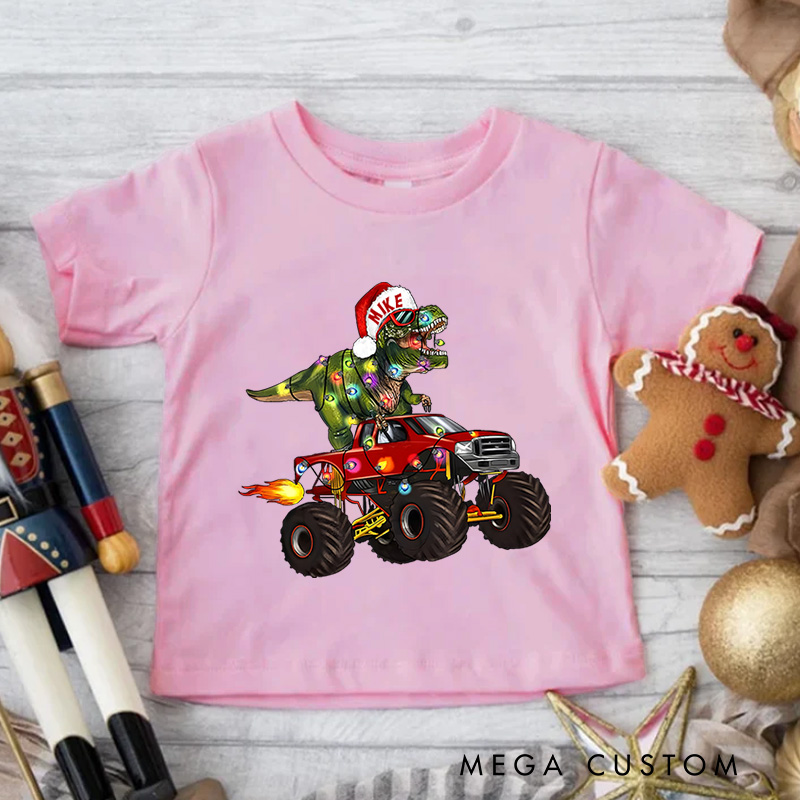 Personalized Dinosaur Christmas T-Shirt Funny Christmas Gift for Kids