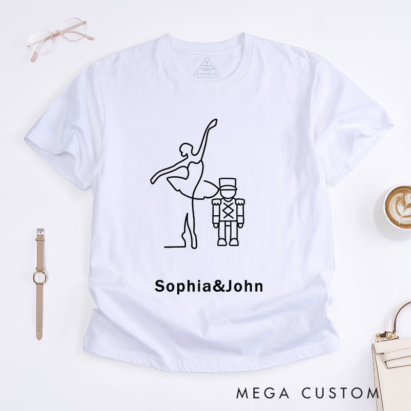 Personalized Ballet Dancer Graphic Womens T-Shirts Custom Name Gift Unique Line Art Tee for Ballet Lovers Dancers Present