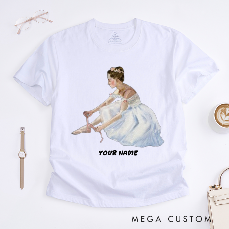 Personalized Ballet Dancer T-Shirts Custom Name Watercolor Ballerina Art Tee Elegant Dance Lover Gift for Women Unique Present Girls