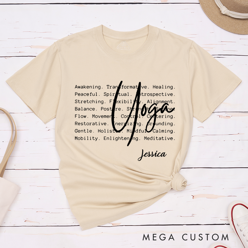 Personalized Yoga T-Shirt with Inspirational Word Art Design Custom Name Perfect Gift for Yoga Lover