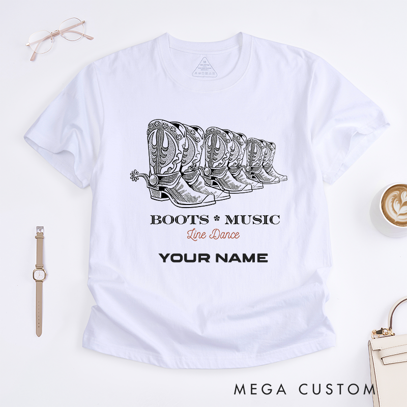 Personalized Cowboy Boots Line Dance T-Shirts Western Country Custom Name Gift for Men Unique Summer Casual Tee for Dad Husband Family