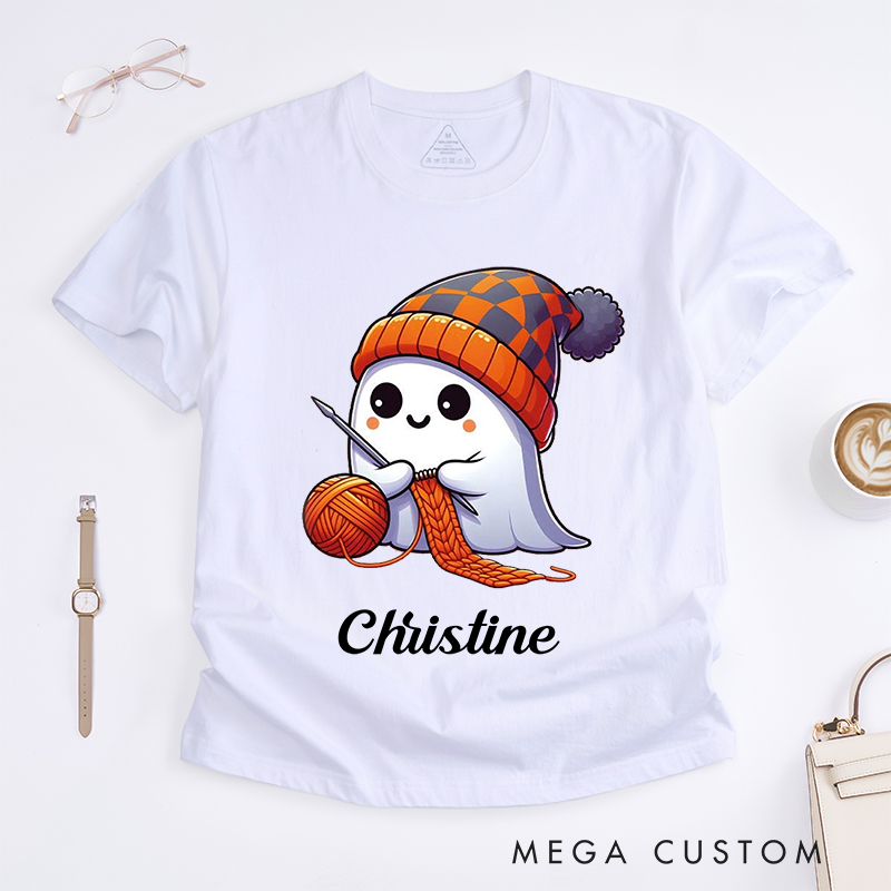 Personalized Halloween Ghost Classic T-Shirts for Knitting Lovers Funny Kintting Shirt 