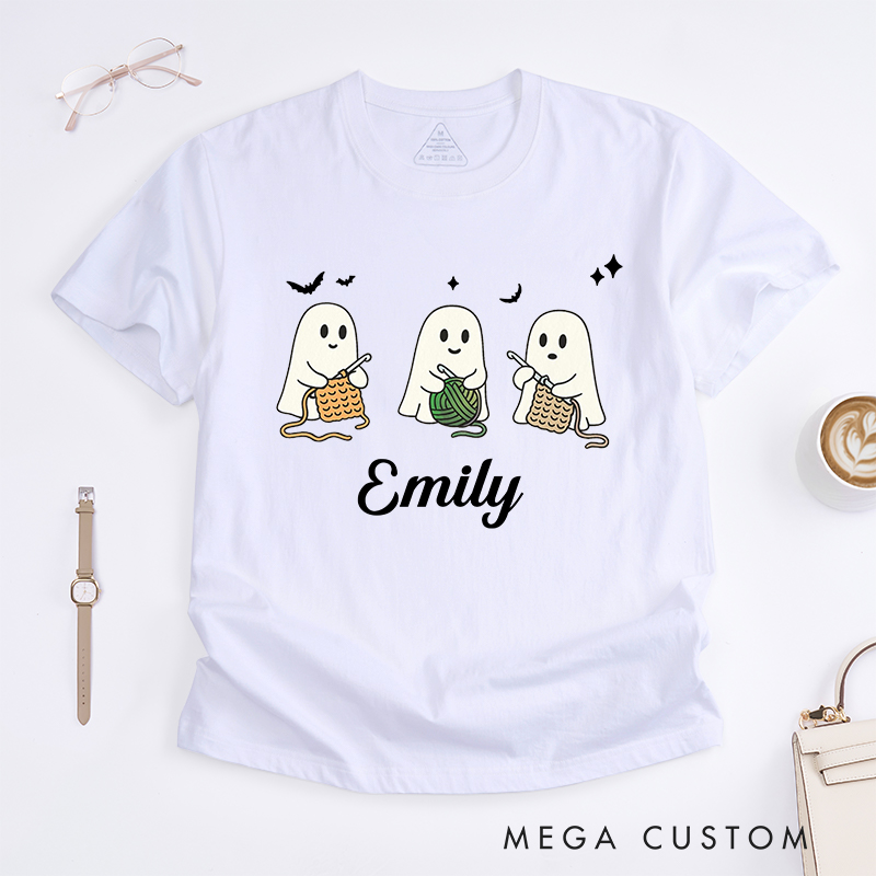 Personalized Crochet Ghost Classic T-Shirts for Crocheting Lovers Halloween Gift for Crocheter