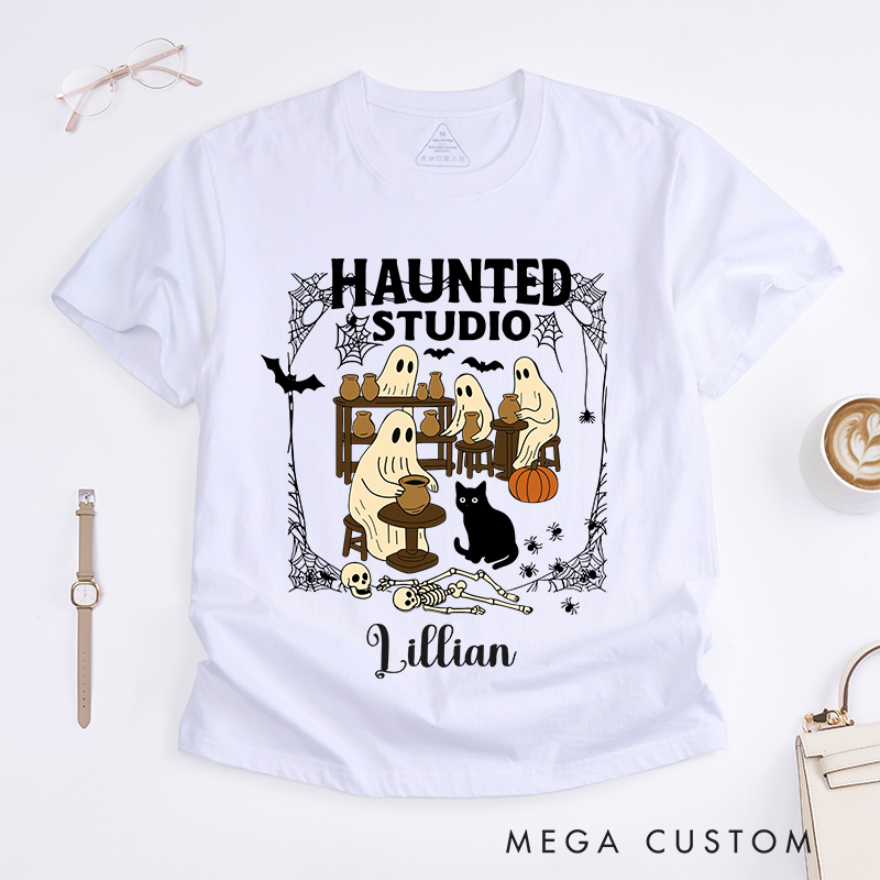 Personalized Haunted Studio Classic T-Shirts for Pottery Lovers Halloween Gift for Ceramics Artist
