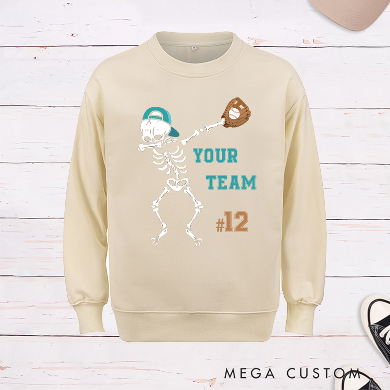Personalized Skeleton Baseball Sweatshirt with Custom Team Name and Number