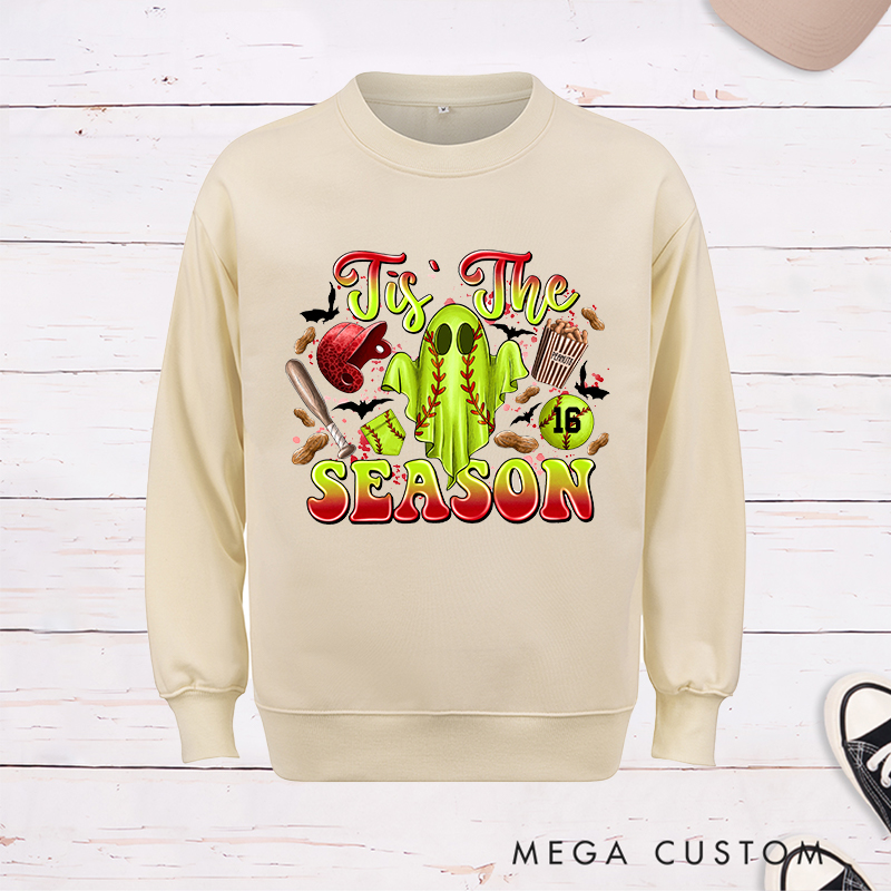 Personalized Halloween Softball Ghostly Cheer Sweatshirt with Custom Number