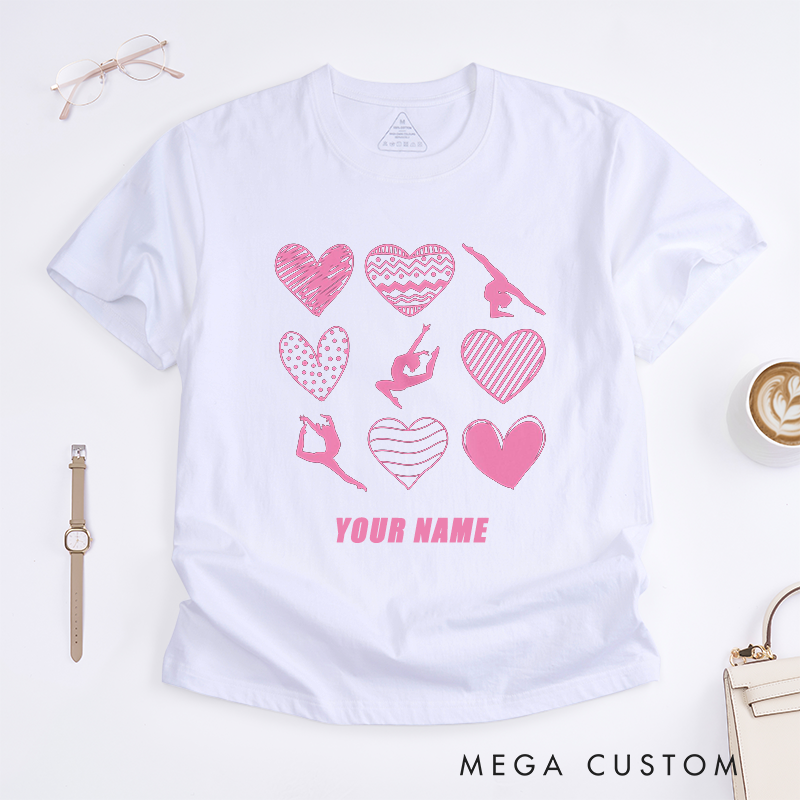 Personalized Dance Heart T-Shirts Custom Name Gift for Girls Women Cute Pink Silhouette Top Present for Daughter Sister