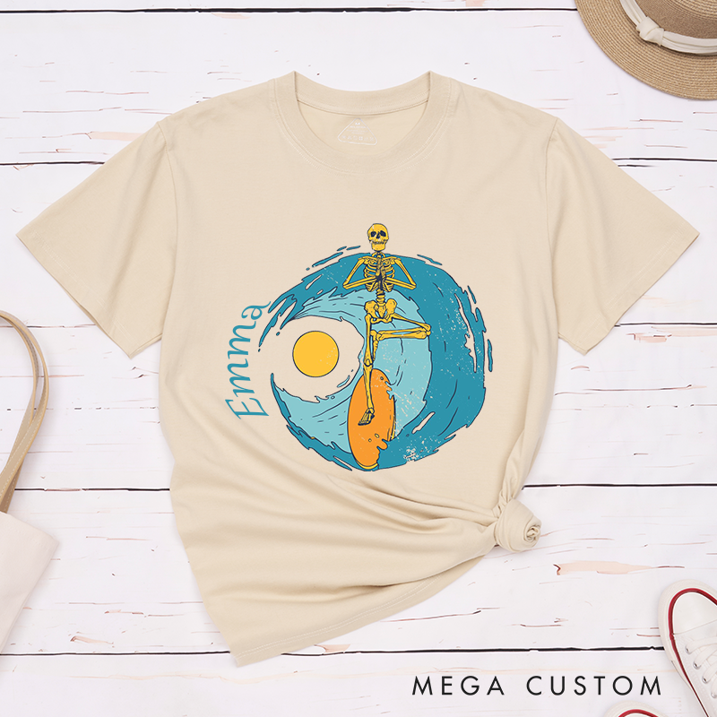 Personalized Skeleton Yoga T-Shirt Surf Skeleton Yoga SUP T-Shirt Yoga Tree Pose Shirt Yoga T-Shirt for Her