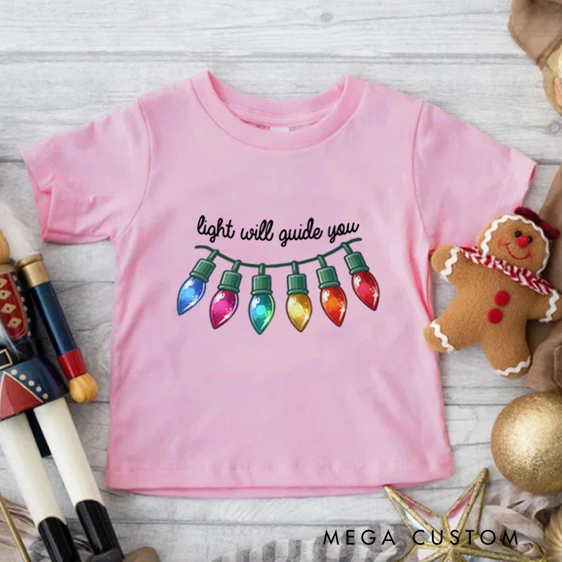 Personalized Festive String Lights with Guiding Message Christmas Kids T-Shirt
