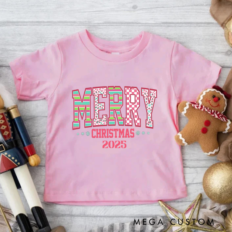 Personalized Merry Christmas with Festive Lettering Christmas Kids T-Shirt