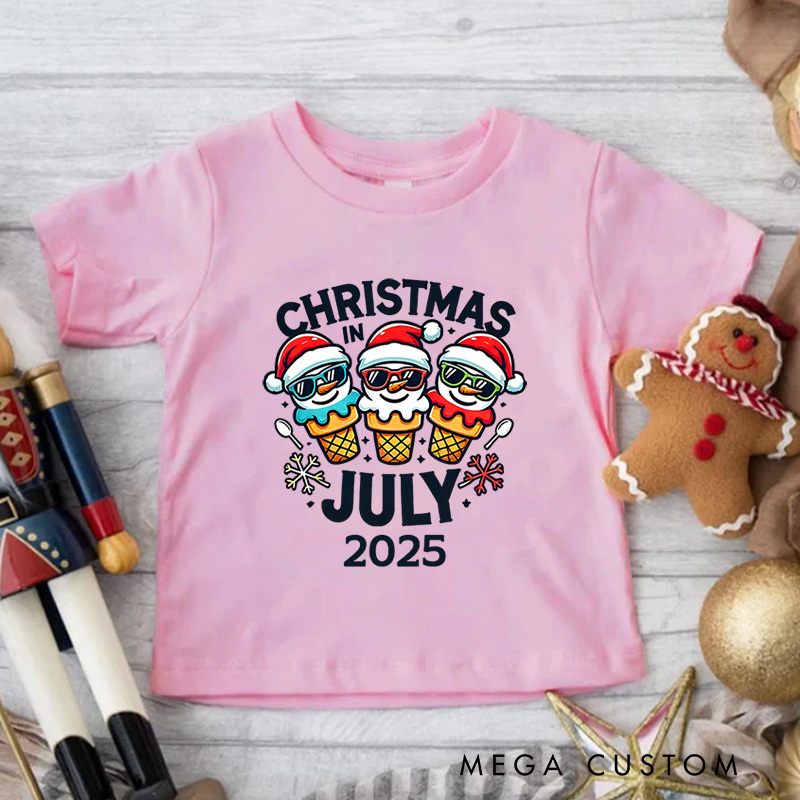 Personalized Christmas in July with Sunglasses Snowmen Christmas Kids T-Shirt
