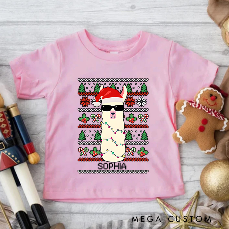 Personalized Snowman with Santa Hat and Scarf Christmas Kids T-Shirt
