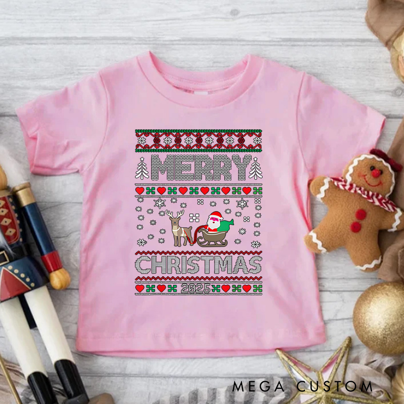 Personalized Ugly Sweater Style Merry Christmas Text Christmas Kids T-Shirt