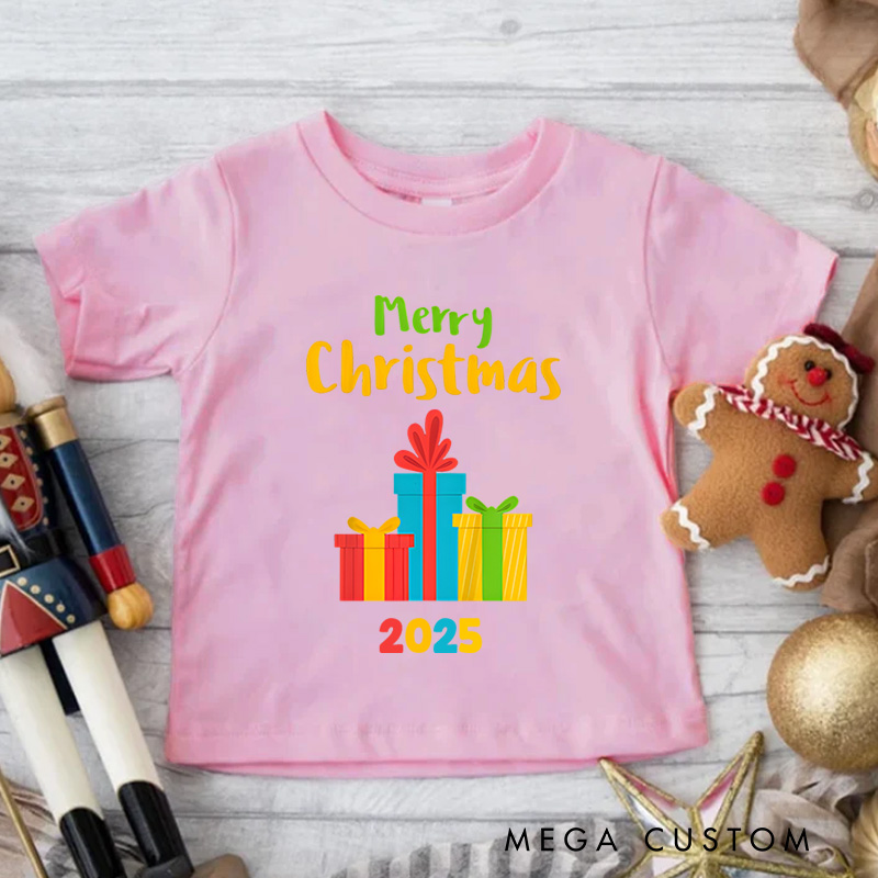 Personalized Merry Christmas with Colorful Gift Boxes Christmas Kids T-Shirt