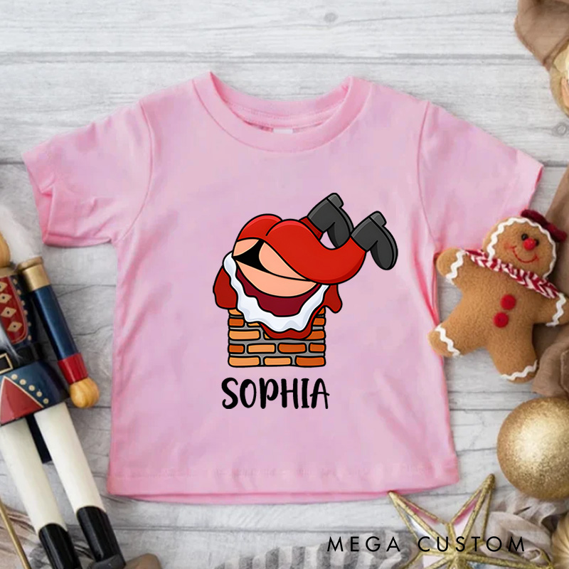 Personalized Santa Stuck in Chimney with Striped Pants Christmas Kids T-Shirt