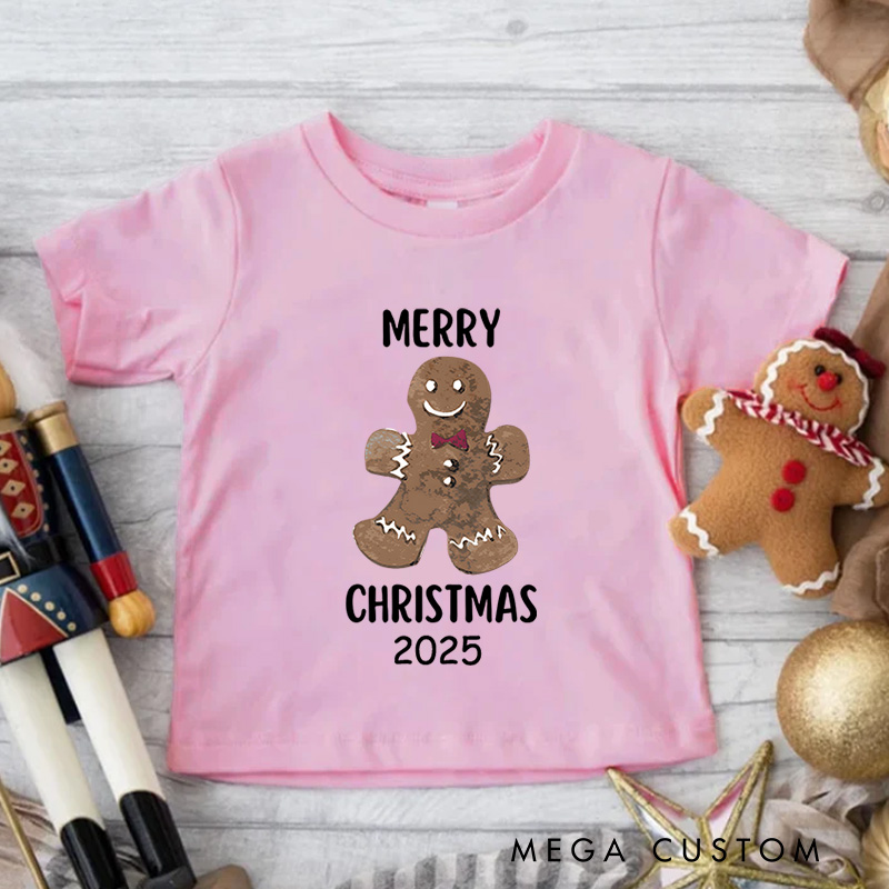 Personalized Gingerbread Man with Merry Christmas Text Christmas Kids T-Shirt