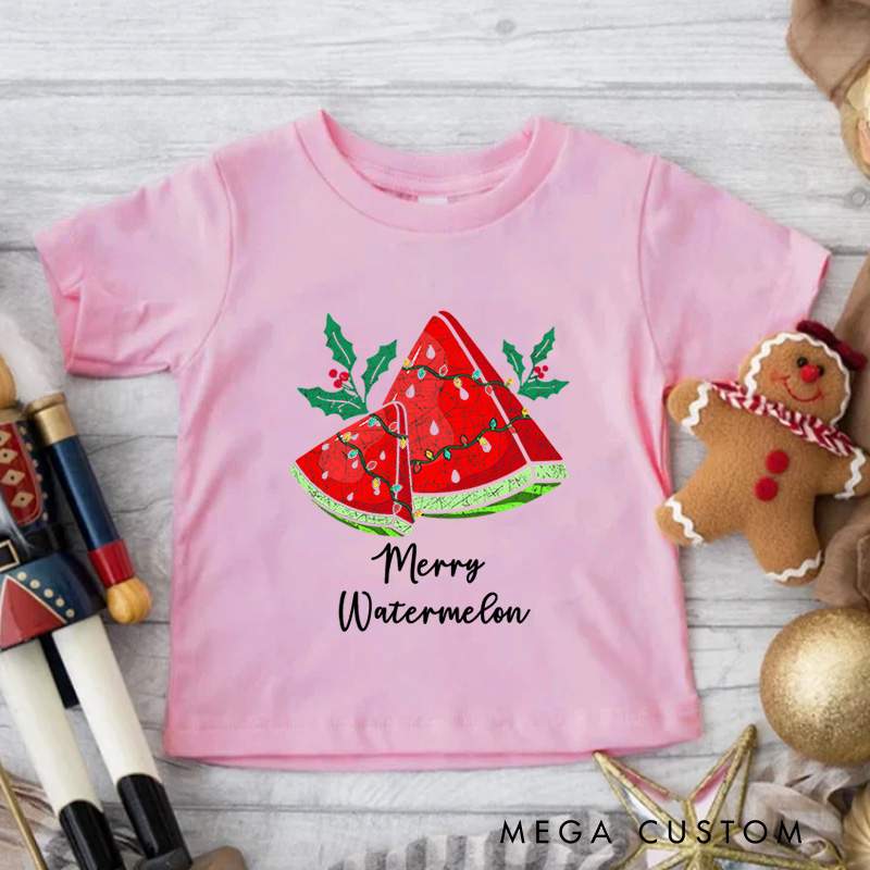 Personalized Watermelon Slice with Festive Holiday Twist Christmas Kids T-Shirt