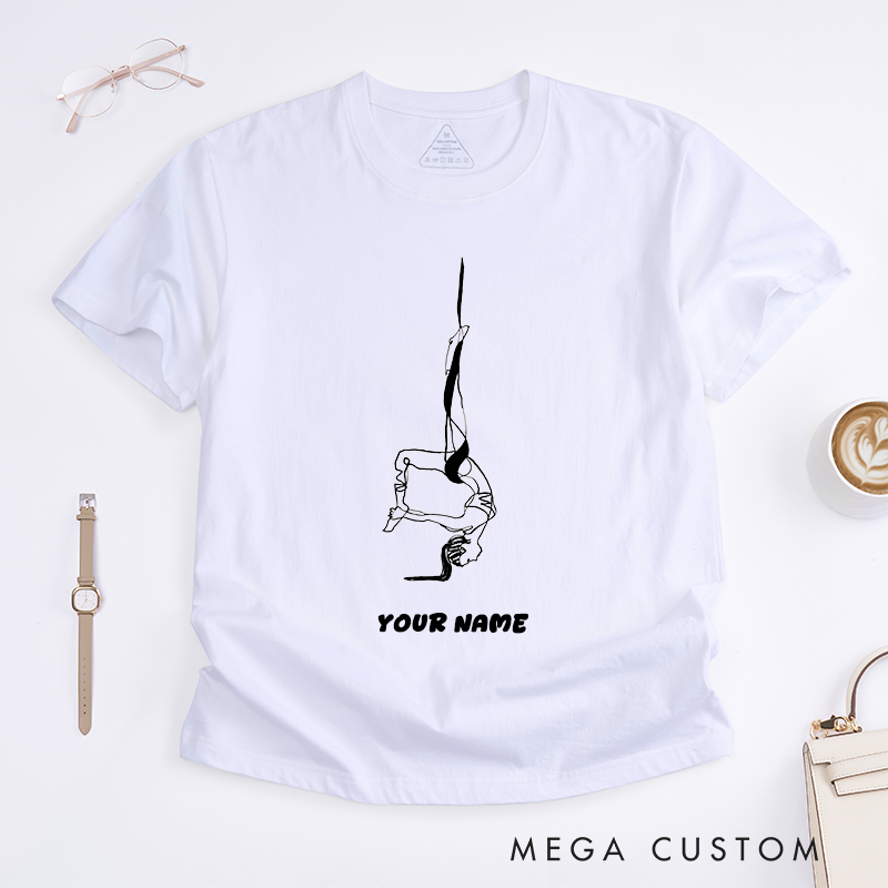 Personalized Aerial Dance Art Women T-Shirts Custom Name Gift Artistic Line Drawing Dance Apparel Unique Fitness Top for Yoga Lovers
