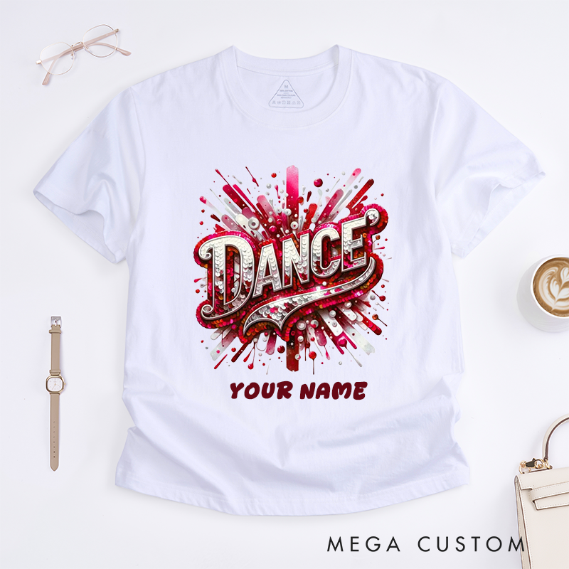 Personalized Dance T-Shirts Design Sequin Glitter Blue Sparkle Custom Name Gift for Women Unique Fashionable Dance Top for Girls Present Dancewear
