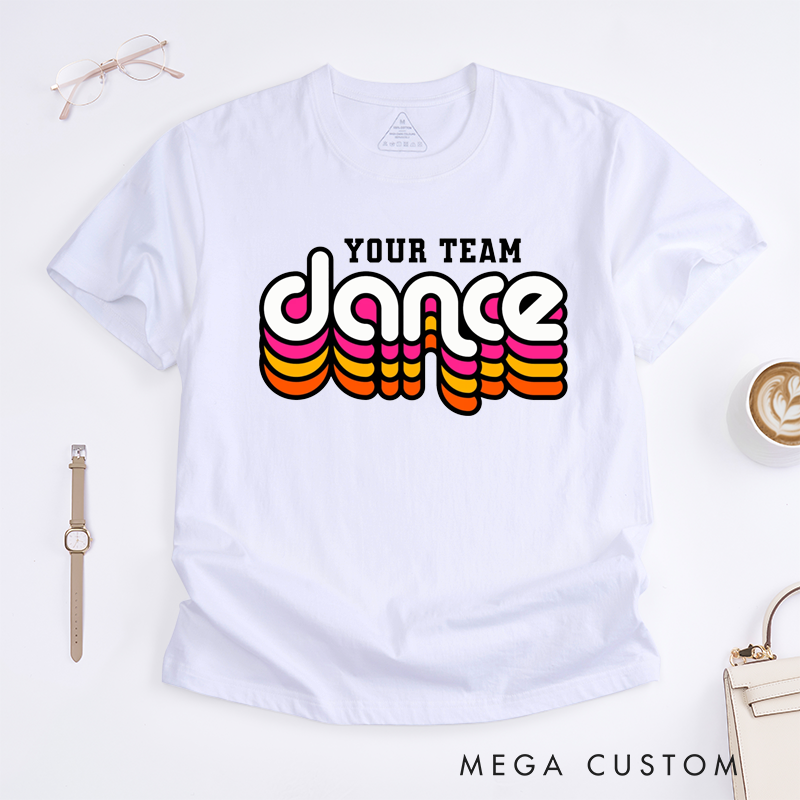 Personalized Dance Team T-Shirts Custom Name Retro Colorful Neon Design Matching Group Tee Unique Gift for Dancers Friends Family Event