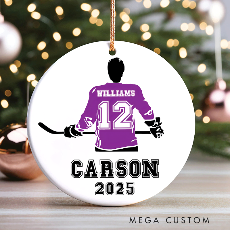 Personalized Hockey Christmas Ornament with Custom Name, Number, Year