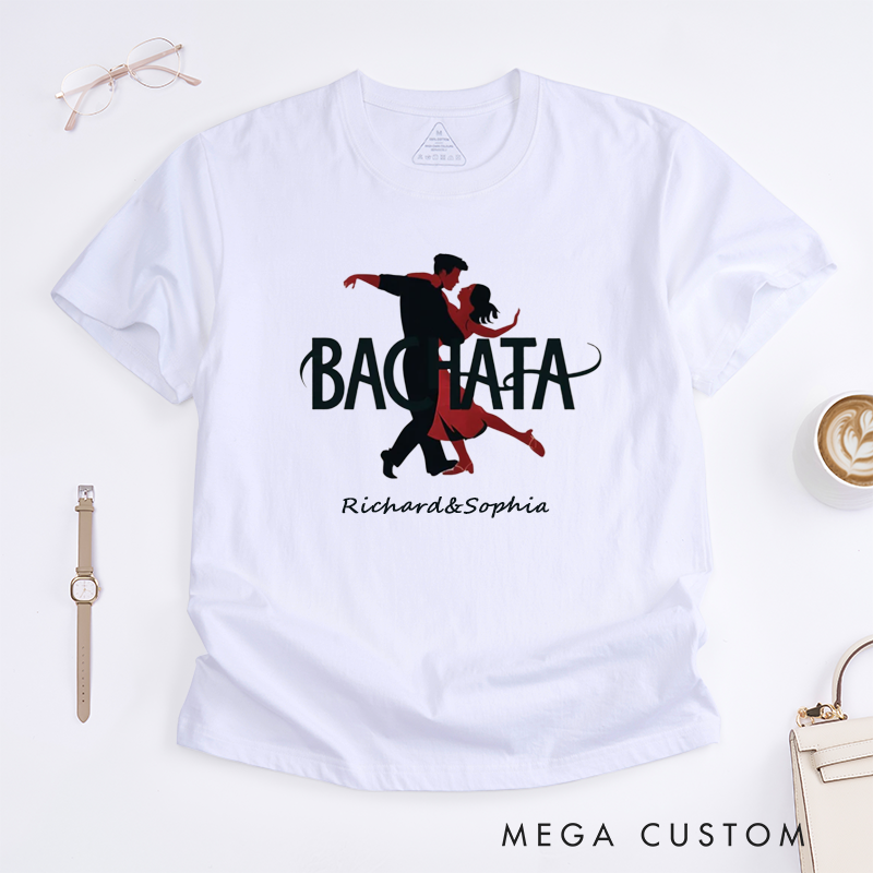 Personalized Bachata Dance T-Shirts Unisex Latin Dance Lover Gift Custom Name Shirt for Bachata Enthusiasts Unique Couples Dancing Tee
