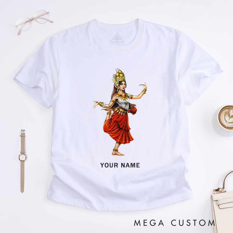 Personalized Apsara Dancer T-Shirts Custom Name Ethnic Gift for Women Art Fashion Personal Unique Clothing for Her