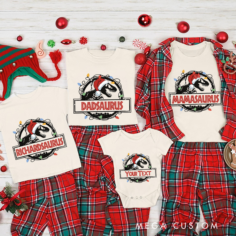 Personalized Dinosaur Inspired Namesaurus Christmas Family Matching Shirts Group Shirts Movie Holiday Shirt