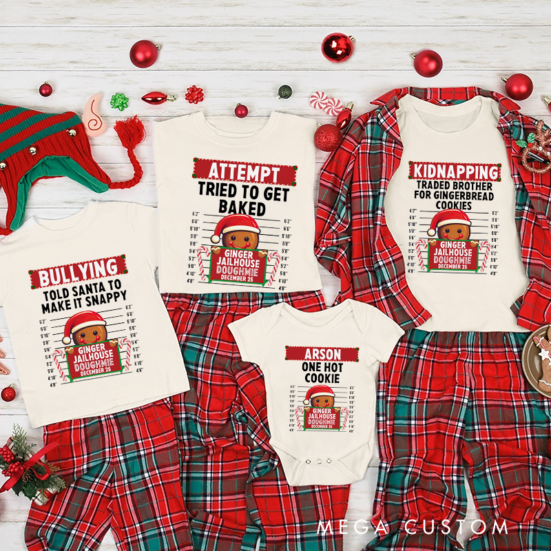 Personalized Family Matching Christmas Shirts Matching Holiday Tees for Family Christmas PJs Gingerbread North Pole Correctional