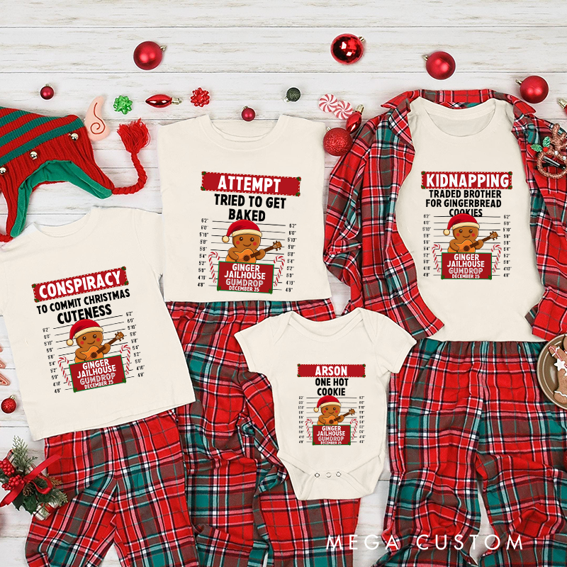 Personalized Family Matching Christmas Tee Matching Holiday Shirts for Family Gingerbread North Pole Correctional