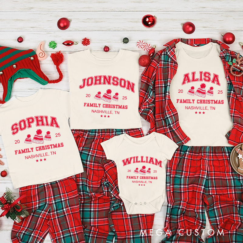 Personalized Family Matching Christmas Shirt Comfort Colors Matching Family Christmas Tshirt Personalized Name Vintage Santa Varsity Shirt