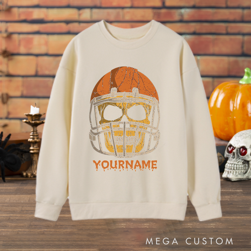 Personalized Skull American Football Halloween Sweatshirt with Custom Name for Fearless Style Sport Fans