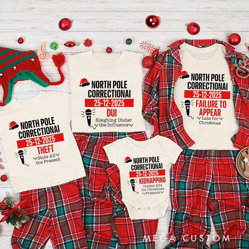Personalized Family Matching Christmas Shirts North Pole Correctional Funny Group Christmas Tee Matching Family Shirts