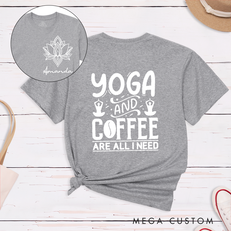 Personalized Yoga Chakra T-Shirt with Yoga and Coffee Quote Design Perfect Gift for Yoga Lover and Meditation